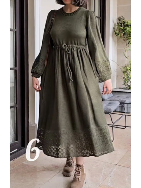 Women's Wool Long-sleeved Tie-knit Dress