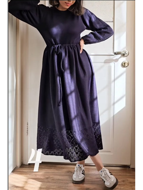 Women's Wool Long-sleeved Tie-knit Dress