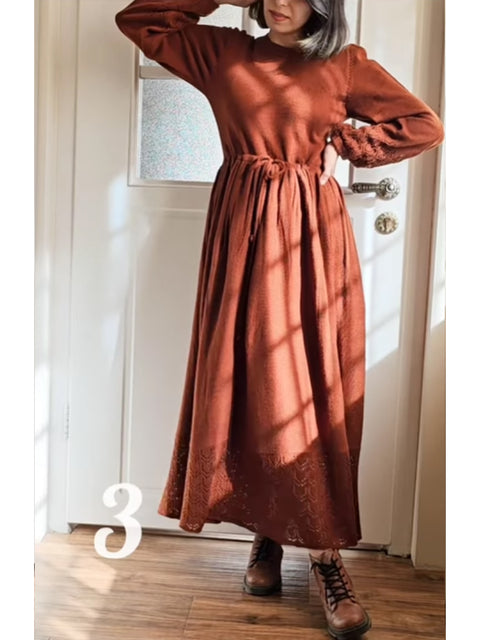Women's Wool Long-sleeved Tie-knit Dress
