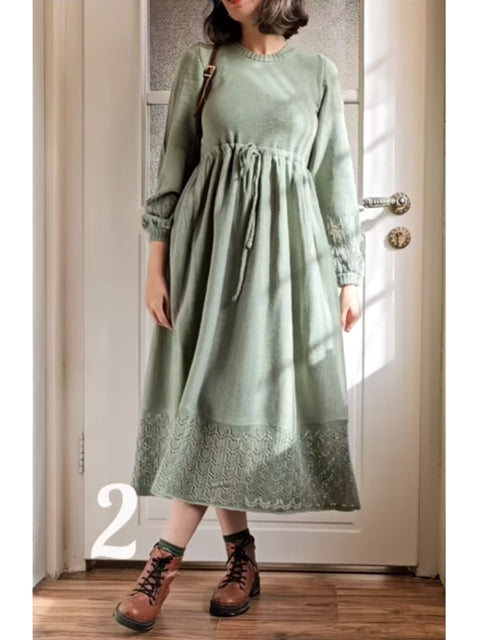 Women's Wool Long-sleeved Tie-knit Dress
