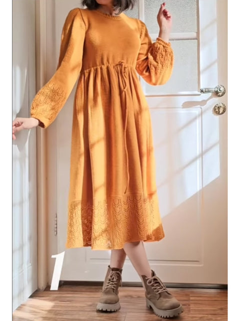 Women's Wool Long-sleeved Tie-knit Dress
