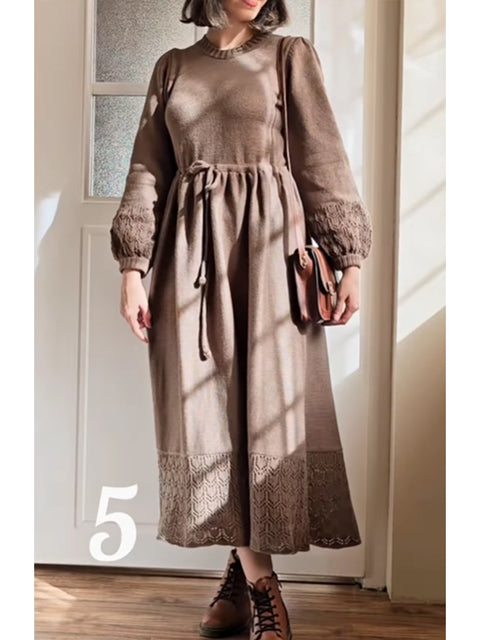 Women's Wool Long-sleeved Tie-knit Dress