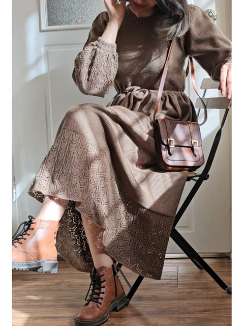 Women's Wool Long-sleeved Tie-knit Dress