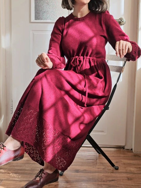 Women's Wool Long-sleeved Tie-knit Dress