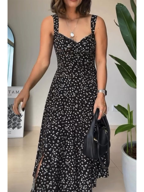 Women's Turtleneck Wool Pullover Sweater and Floral-print Cotton and Linen Sleeveless Dress