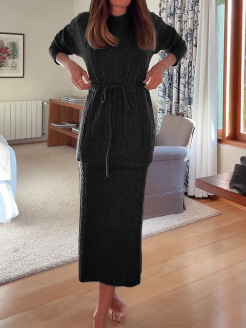 Women's Wool Turtleneck Sweater and Skirt Two-piece Set