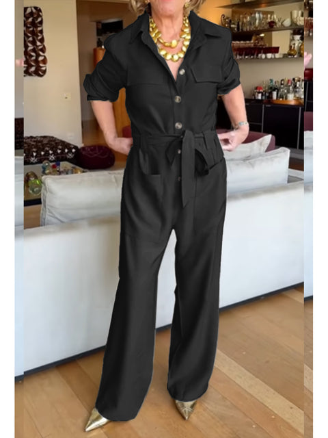 Women's Casual Cotton Long Sleeve Pocket Jumpsuit