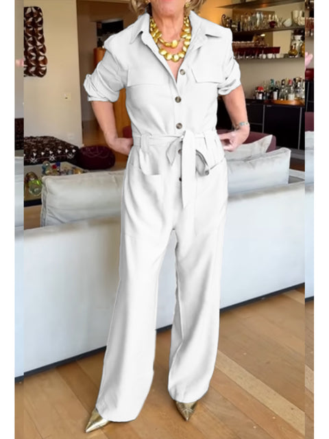 Women's Casual Cotton Long Sleeve Pocket Jumpsuit