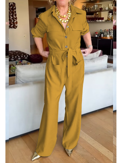 Women's Casual Cotton Long Sleeve Pocket Jumpsuit