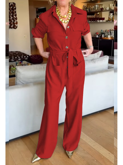 Women's Casual Cotton Long Sleeve Pocket Jumpsuit