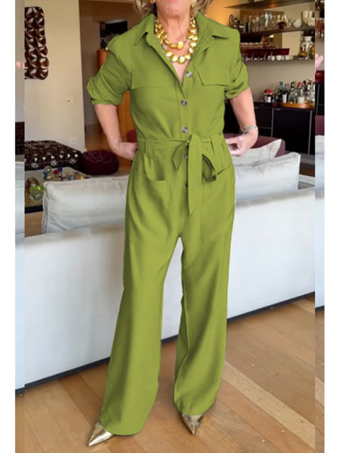Women's Casual Cotton Long Sleeve Pocket Jumpsuit