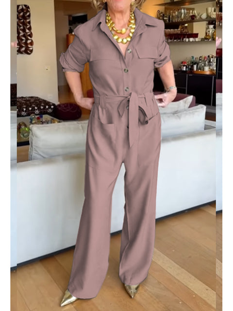 Women's Casual Cotton Long Sleeve Pocket Jumpsuit