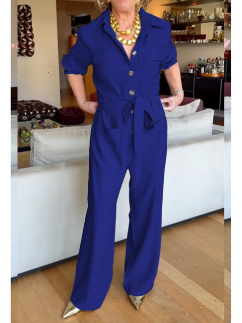 Women's Casual Cotton Long Sleeve Pocket Jumpsuit