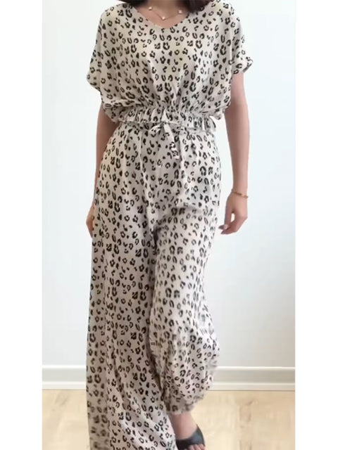 Women's Printed Cotton and Linen Top and Pants Two-piece Set