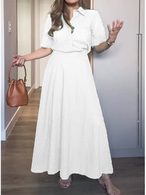 Women's 100% Cotton Short-sleeved Shirt and Skirt Two-piece Set