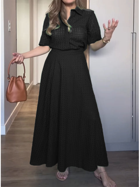 Women's 100% Cotton Short-sleeved Shirt and Skirt Two-piece Set