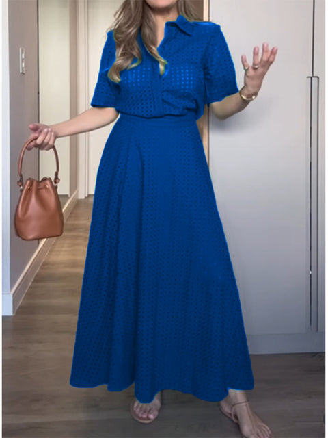 Women's 100% Cotton Short-sleeved Shirt and Skirt Two-piece Set