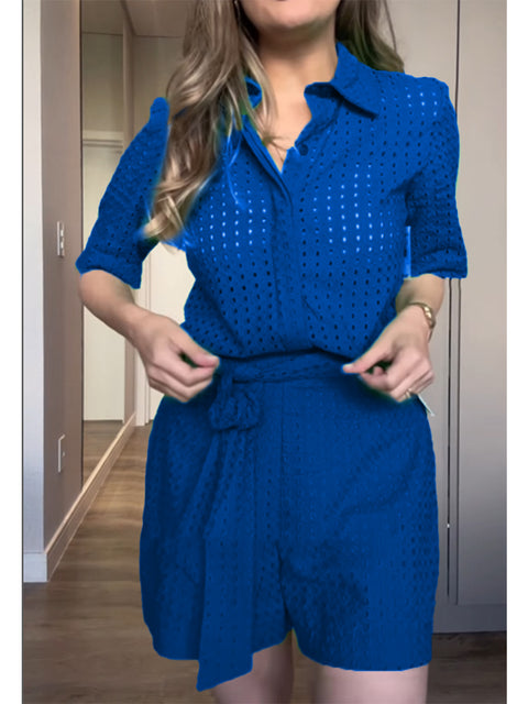 Women's 100% Cotton Short-sleeved Shirt and Shorts Two-piece Set