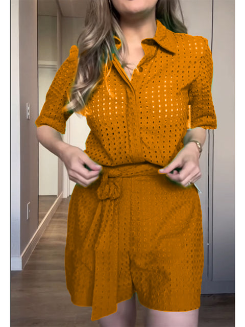 Women's 100% Cotton Short-sleeved Shirt and Shorts Two-piece Set