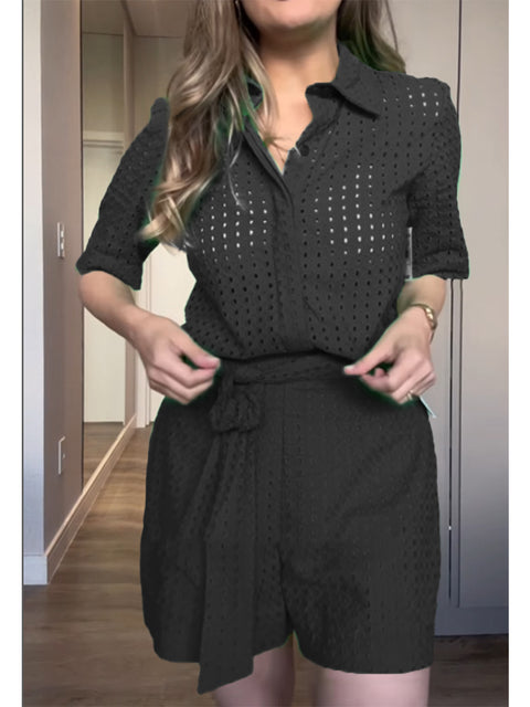 Women's 100% Cotton Short-sleeved Shirt and Shorts Two-piece Set