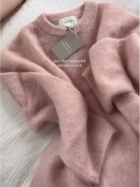 Women's Wool and Mohair Crew Neck Pullover Sweater