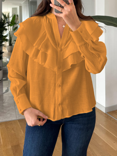 Women's Ruffled Long-sleeved Shirt