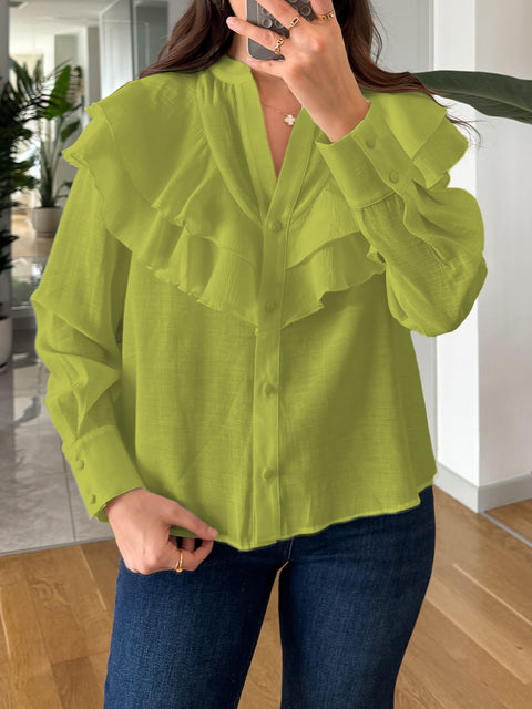 Women's Ruffled Long-sleeved Shirt