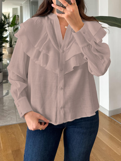 Women's Ruffled Long-sleeved Shirt