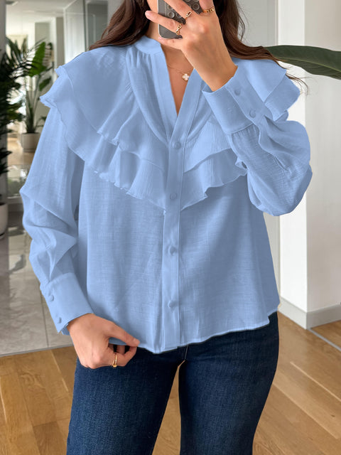 Women's Ruffled Long-sleeved Shirt