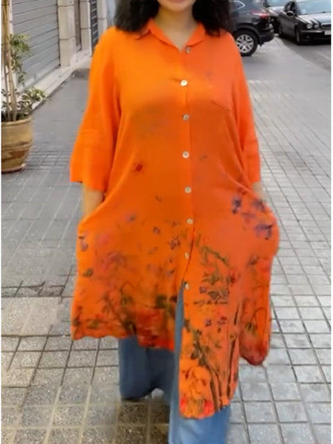Women's Cotton and Linen Floral Print Shirt Dress