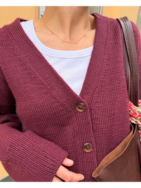 Women's Wool V-neck Long-sleeved Knitted Cardigan