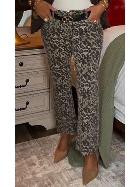Women's Animal Print Washed 100% Cotton Fitted Pants
