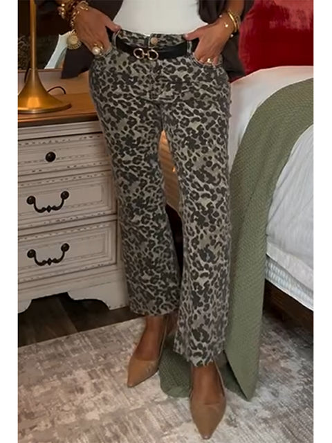 Women's Animal Print Washed 100% Cotton Fitted Pants