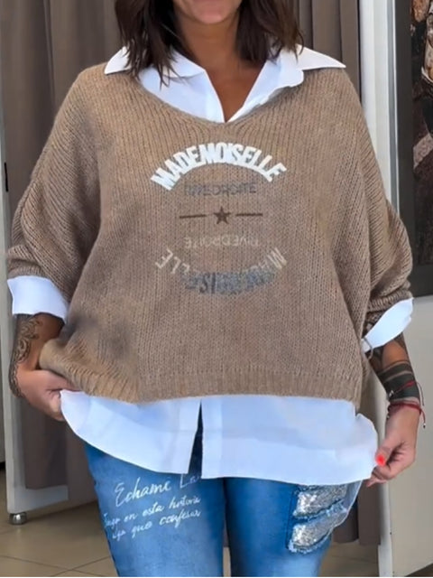 Women's Casual V-neck Pullover Knitted Sweater