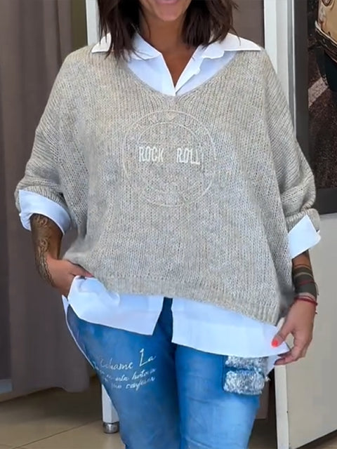 Women's Casual V-neck Pullover Knitted Sweater