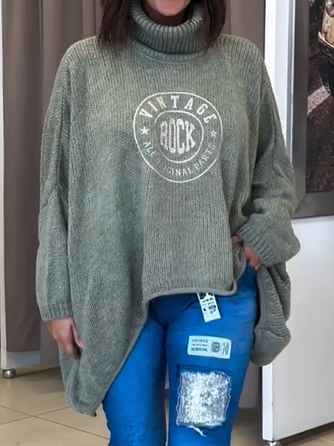 Women's Women's Casual Asymmetrical Hem Turtleneck Pullover Wool Sweater