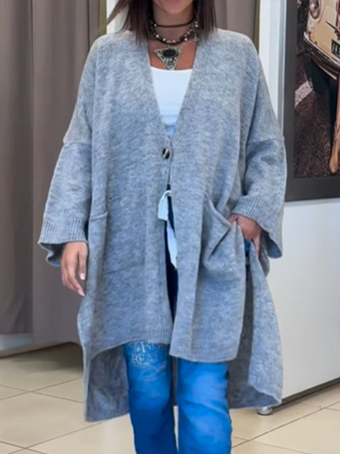 Women's Casual Short Front and Long Back Wool Cardigan Sweater