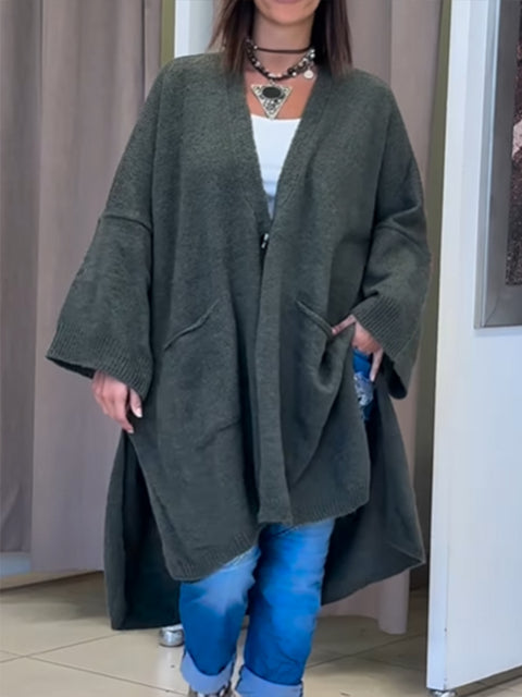 Women's Casual Short Front and Long Back Wool Cardigan Sweater