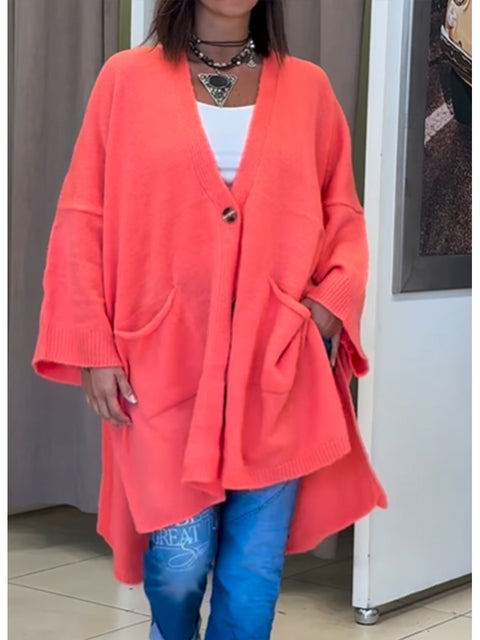 Women's Casual Short Front and Long Back Wool Cardigan Sweater