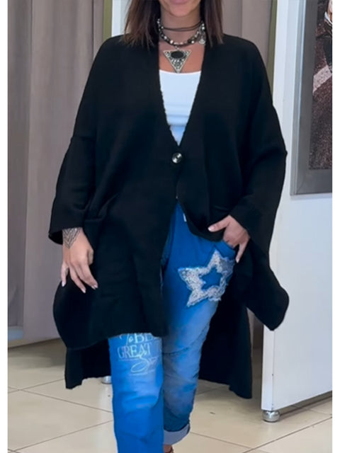 Women's Casual Short Front and Long Back Wool Cardigan Sweater