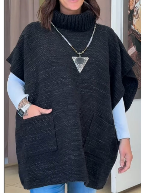 Women's Casual Turtleneck Pullover Sleeveless Wool Knitted Sweater