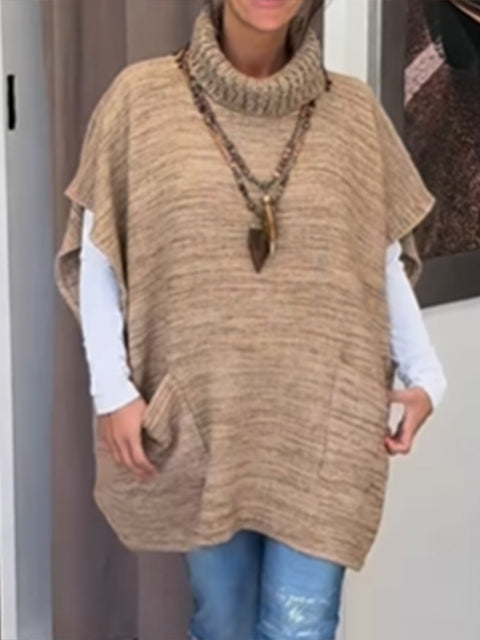 Women's Casual Turtleneck Pullover Sleeveless Wool Knitted Sweater