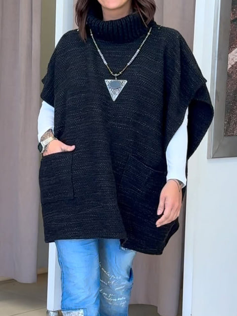 Women's Casual Turtleneck Pullover Sleeveless Wool Knitted Sweater