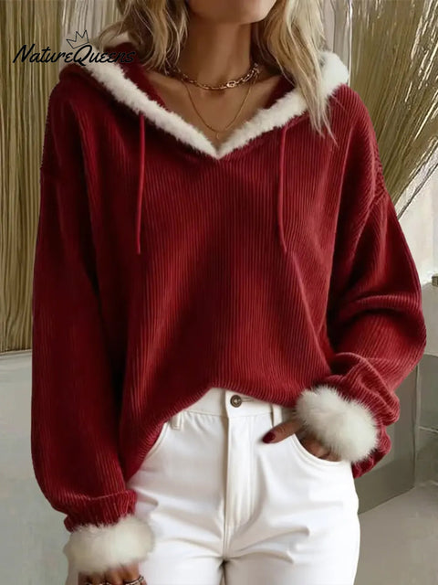 Women's Christmas Corduroy Casual Hoodie