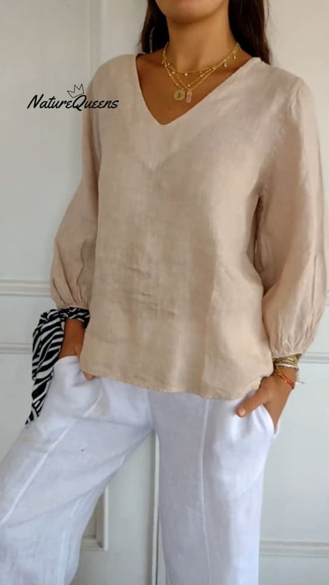 Lantern Sleeve Design Cotton and Linen Top (Buy 2 Free Shipping)