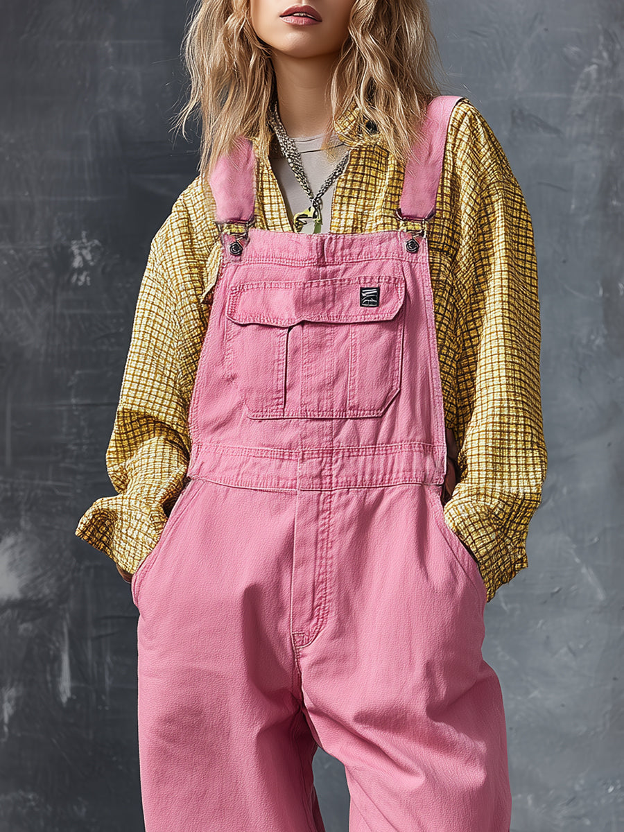 Casual Western Pink Denim Jumpsuit Overalls