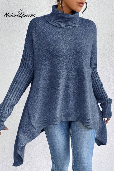 Solid Color High Collar Long Sleeve Loose Knitted Sweater