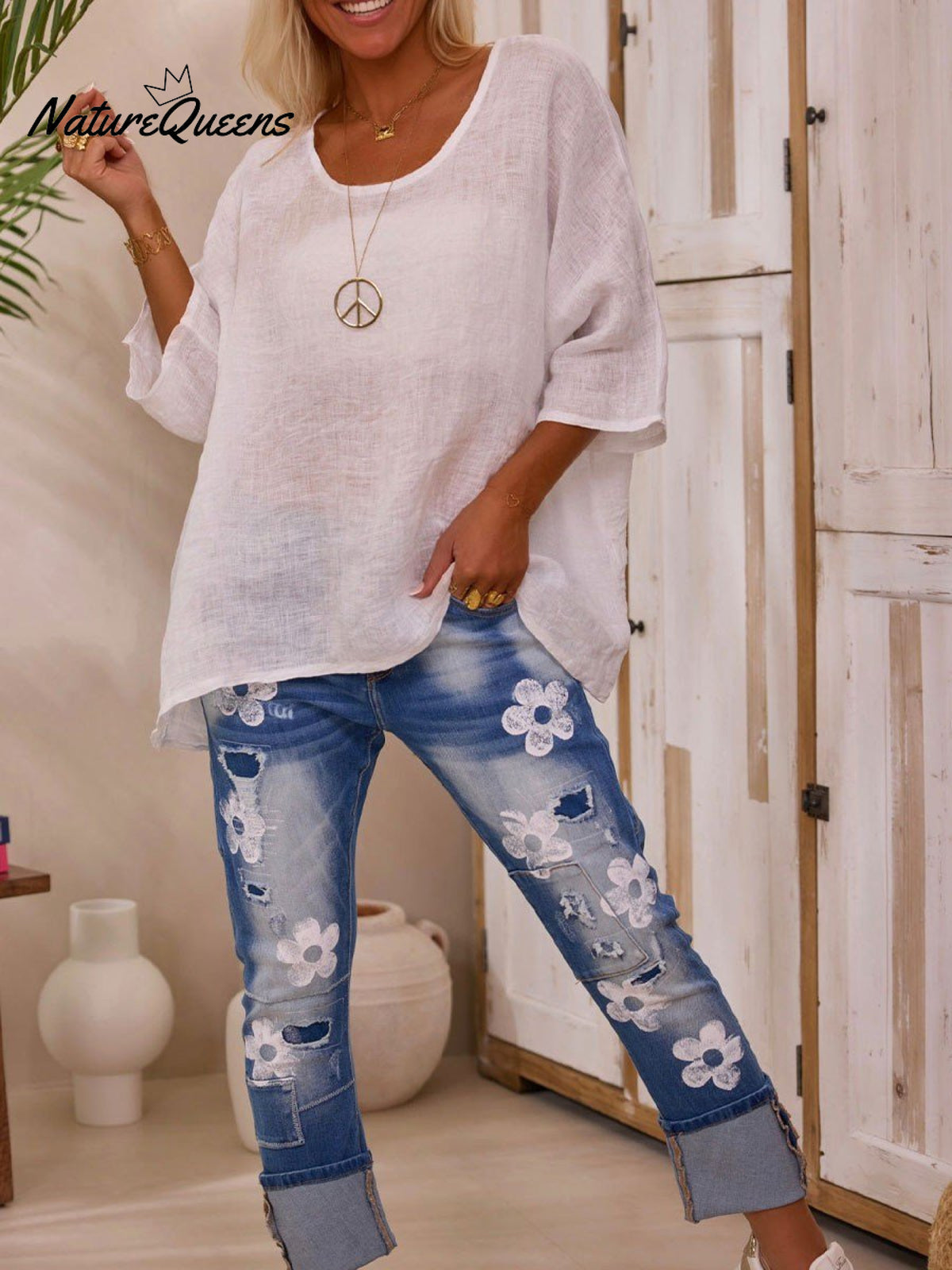 Women’s Cotton And Linen Casual Loose Tops White / S