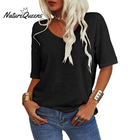Women's Solid Color V-Neck T-shirt