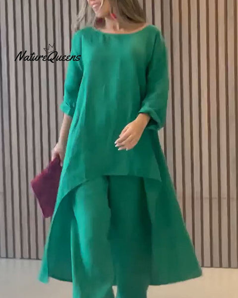 Cotton Linen Casual Suit Green / S